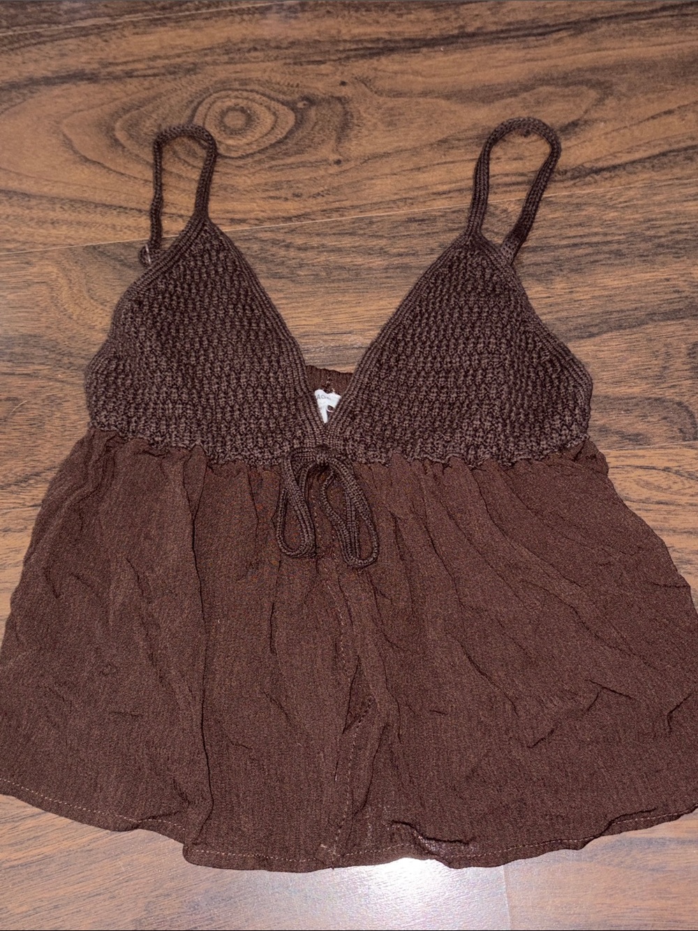 Garage Brown Crochet Bustier Tank Top